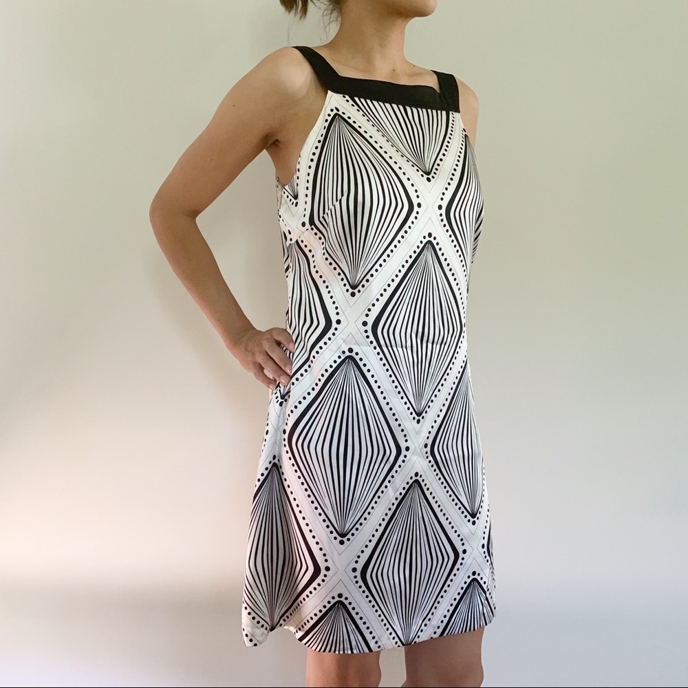 Arden B Silk Shift Mini Dress Black White Diamond